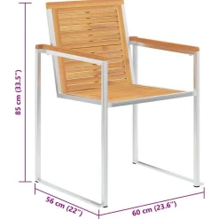 vidaXL Muebles De Jardín-Sillas de jardín con cojines 2 uds madera maciza teca y acero