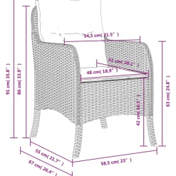 vidaXL Muebles De Jardín-Sillas de jardín con cojines 2 unidades ratán sintético marrón