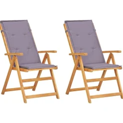 vidaXL Muebles De Jardín-Sillas de jardín reclinables 2 uds madera acacia maciza marrón