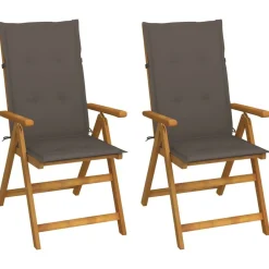 vidaXL Muebles De Jardín-Sillas de jardín reclinables 2 uds madera maciza acacia cojines