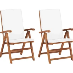 vidaXL Muebles De Jardín-Sillas de jardín reclinables y cojines 2 uds madera maciza teca