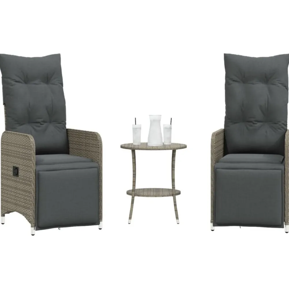vidaXL Sillas de jardín reclinables con mesa 2 uds ratán PE Gris Outlet