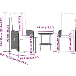 vidaXL Sillas de jardín reclinables con mesa 2 uds ratán PE Gris Outlet
