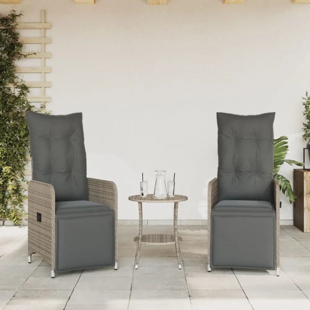 vidaXL Sillas de jardín reclinables con mesa 2 uds ratán PE Gris Outlet