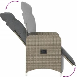 vidaXL Sillas de jardín reclinables con mesa 2 uds ratán PE Gris Outlet
