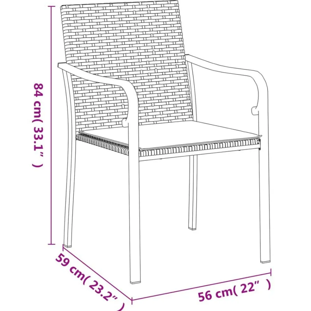 vidaXL Muebles De Jardín-Sillas jardín y cojines 2 uds ratán sintético marrón 56x59x84cm