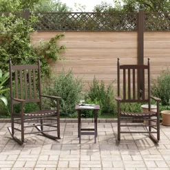 vidaXL Sillas mecedoras 2 uds mesa plegable madera maciza álamo marrón Marr&oacute;n Clearance