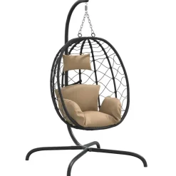 vidaXL Jardín-Sillón colgante con forma de huevo con cojín de ratán sintético y acero color topo