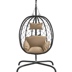 vidaXL Jardín-Sillón colgante con forma de huevo con cojín de ratán sintético y acero color topo
