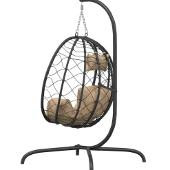vidaXL Jardín-Sillón colgante con forma de huevo con cojín de ratán sintético y acero color topo