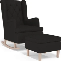 vidaXL Sillón con patas mecedoras y taburete de tela Negro Sale