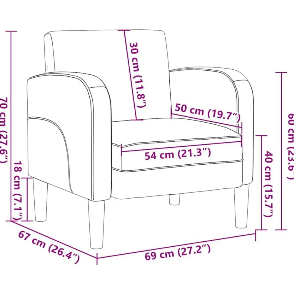 vidaXL Sillas-Sillón con reposabrazos 54 cm cuero sintética