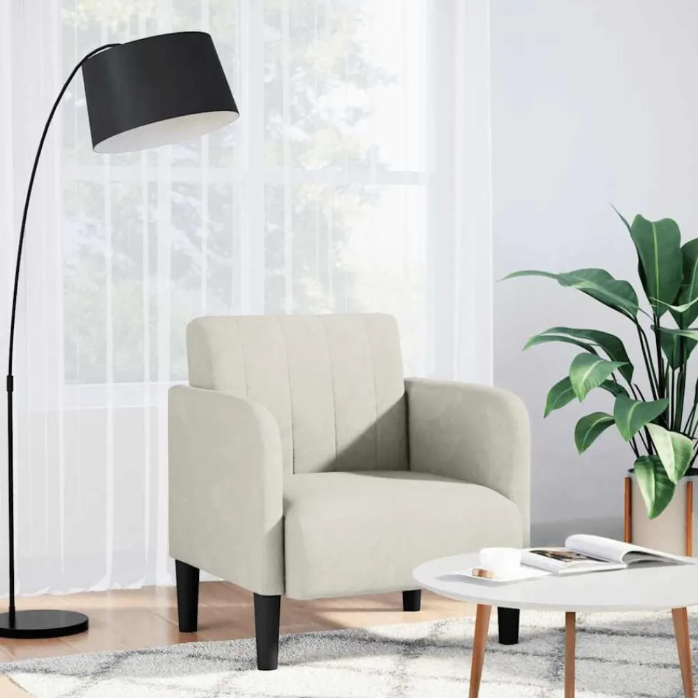 vidaXL Sillón con reposabrazos en terciopelo color 54 cm Crema Discount