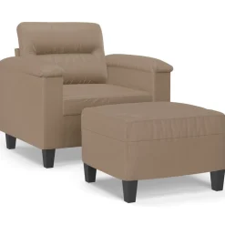 vidaXL Sillón con taburete cuero sintético color 60 cm Capuchino Discount