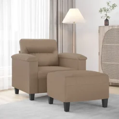 vidaXL Sillón con taburete cuero sintético color 60 cm Capuchino Discount