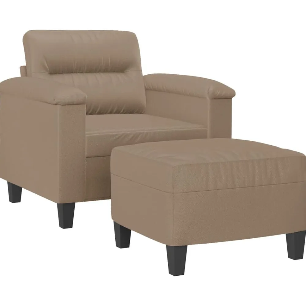 vidaXL Sillón con taburete cuero sintético color 60 cm Capuchino Discount