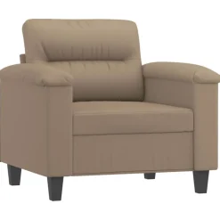 vidaXL Sillón con taburete cuero sintético color 60 cm Capuchino Discount