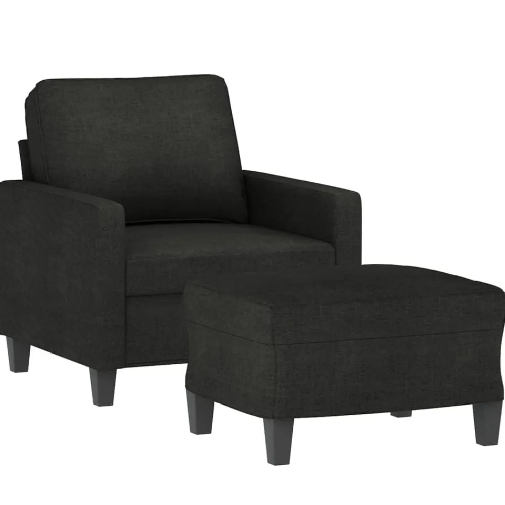 vidaXL Sillón con taburete tela 60 cm Negro Best