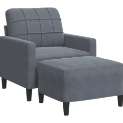 vidaXL Sillón con taburete terciopelo 60 cm Gris oscuro Best