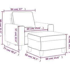 vidaXL Sofás-Sillón con taburete tela rojo tinto 60 cm