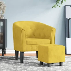 vidaXL Sillón con taburete terciopelo Amarillo