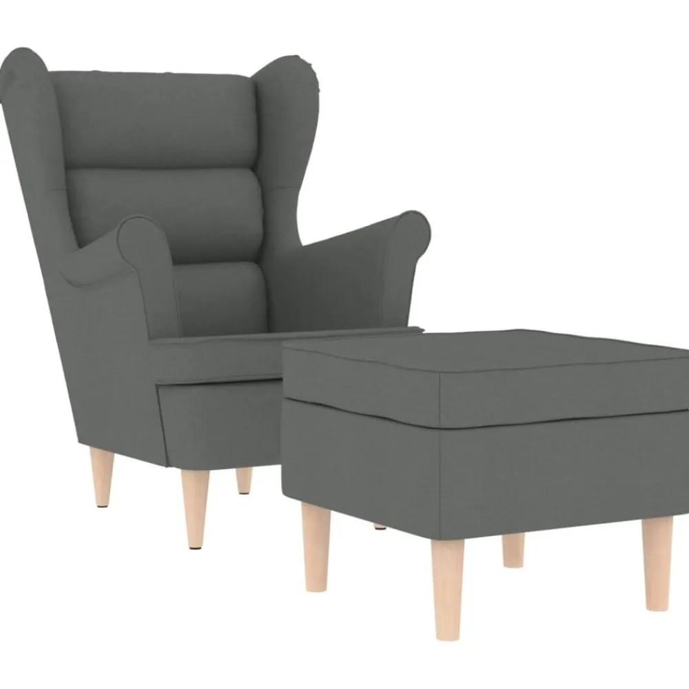 vidaXL Sillón con taburete reposapiés tela Gris oscuro Discount