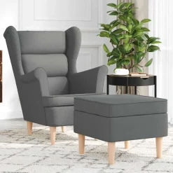 vidaXL Sillón con taburete reposapiés tela Gris oscuro Discount