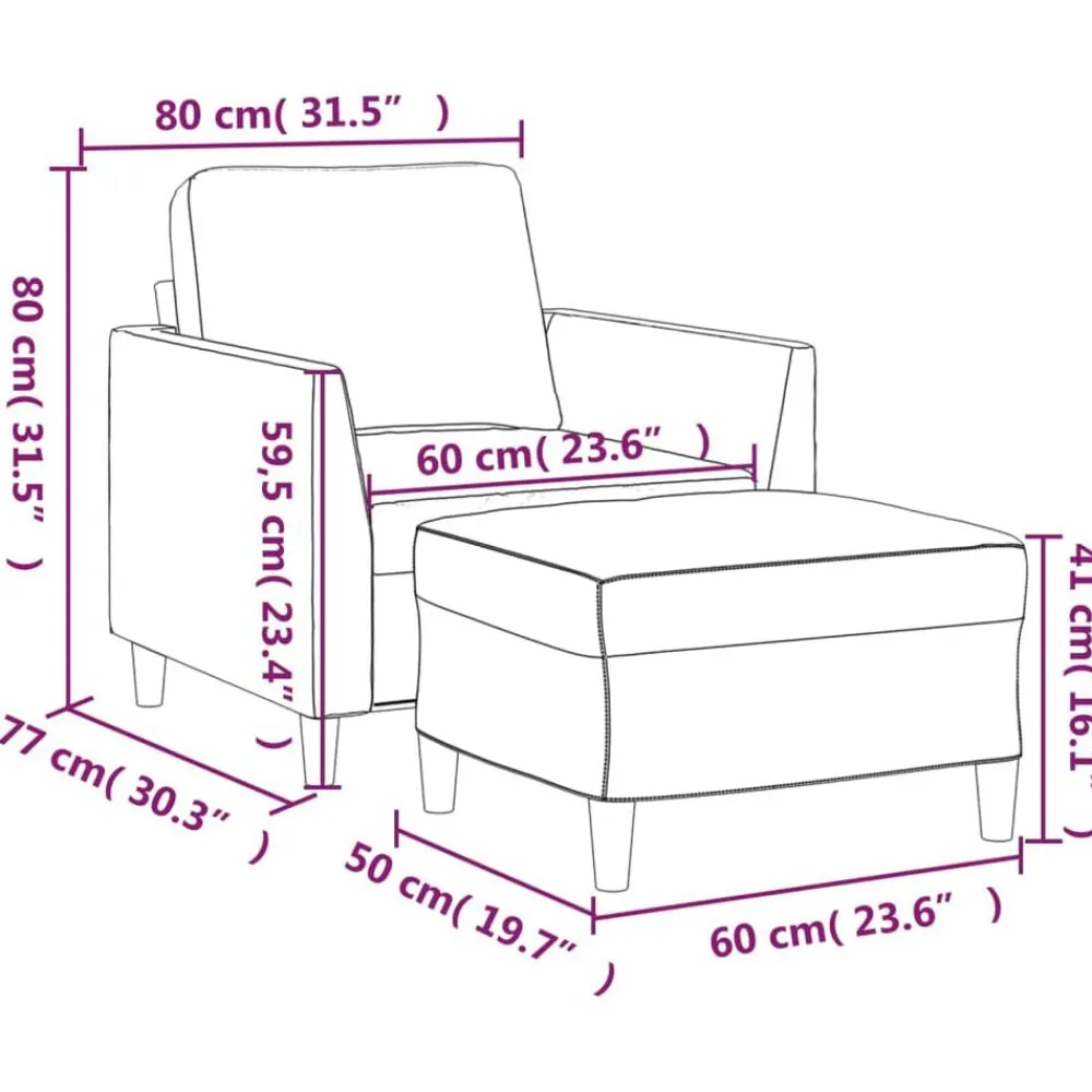 vidaXL Sofás-Sillón con taburete cuero sintético 60 cm