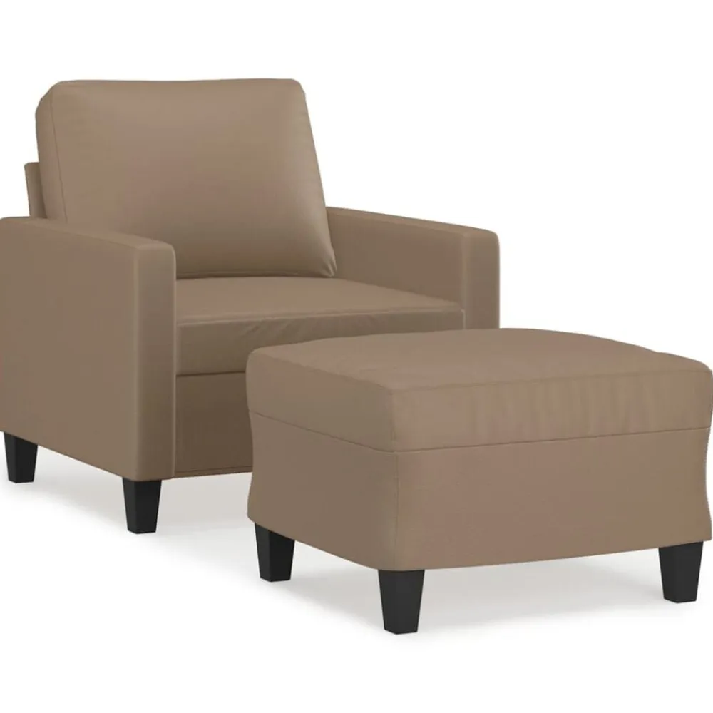 vidaXL Sillón con taburete cuero sintético color 60 cm Capuchino Sale