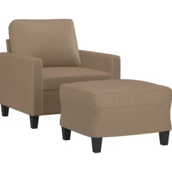 vidaXL Sillón con taburete cuero sintético color 60 cm Capuchino Sale