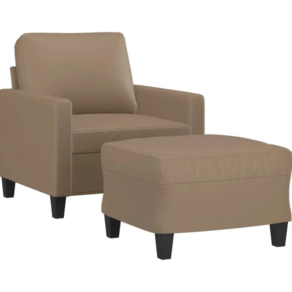 vidaXL Sillón con taburete cuero sintético color 60 cm Capuchino Sale