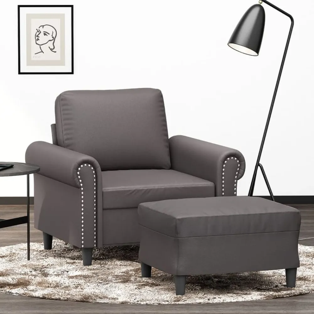 vidaXL Sofás-Sillón con taburete cuero sintético 60 cm