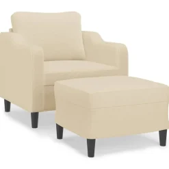 vidaXL Sillón con taburete tela 60 cm Crema New
