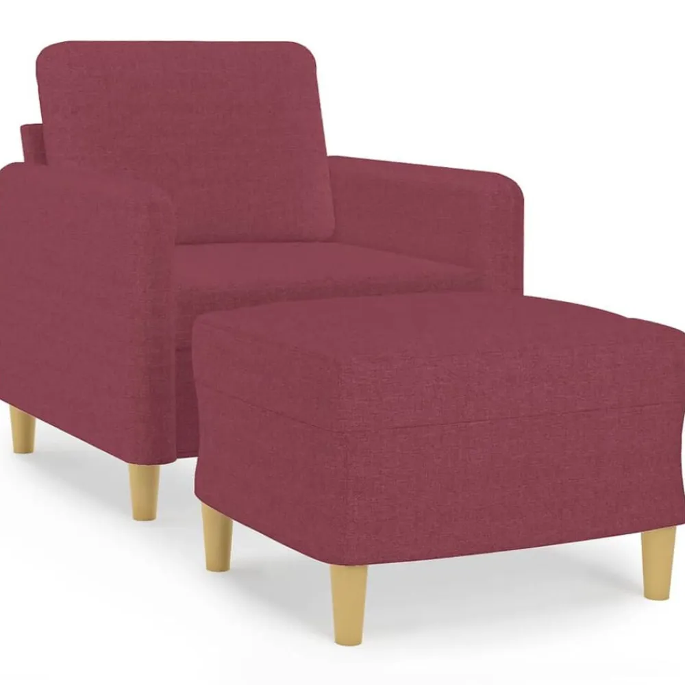 vidaXL Sillón con taburete tela rojo tinto 60 cm Rojo vino tinto