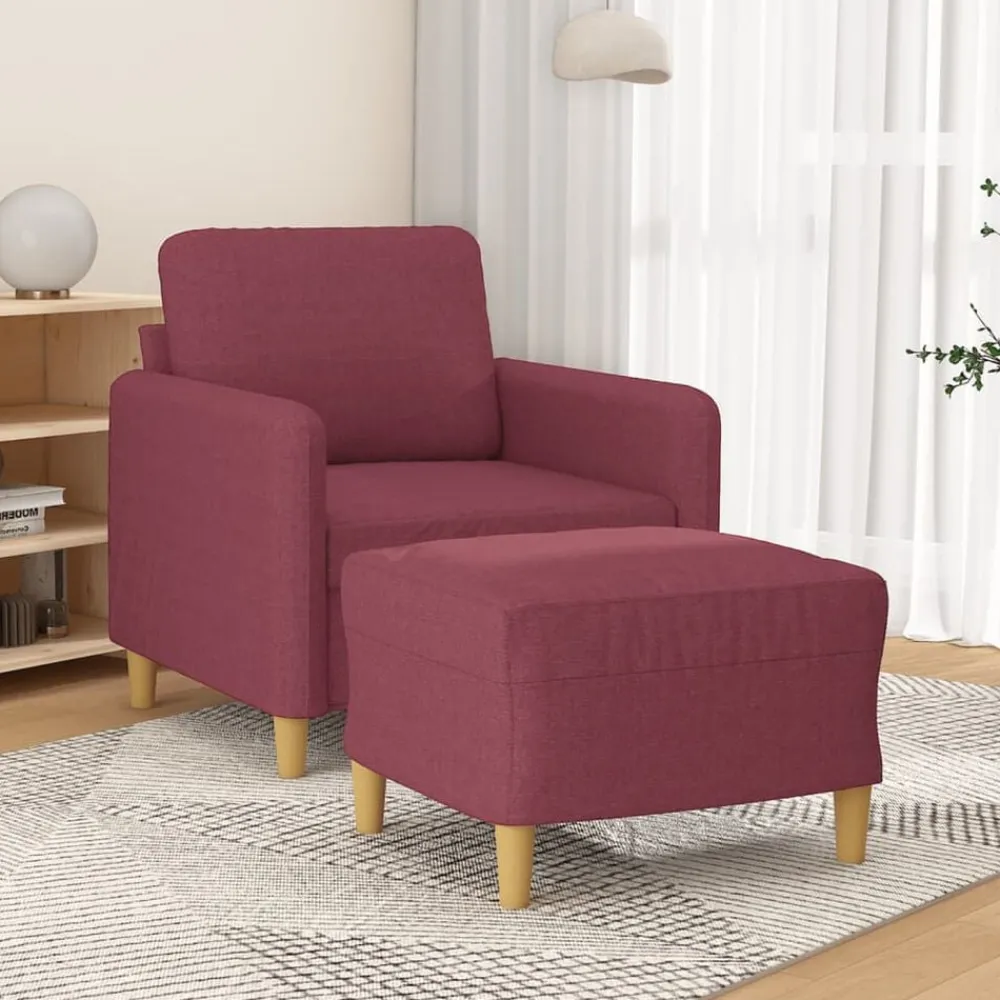 vidaXL Sillón con taburete tela rojo tinto 60 cm Rojo vino tinto