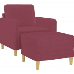 vidaXL Sillón con taburete tela rojo tinto 60 cm Rojo vino tinto
