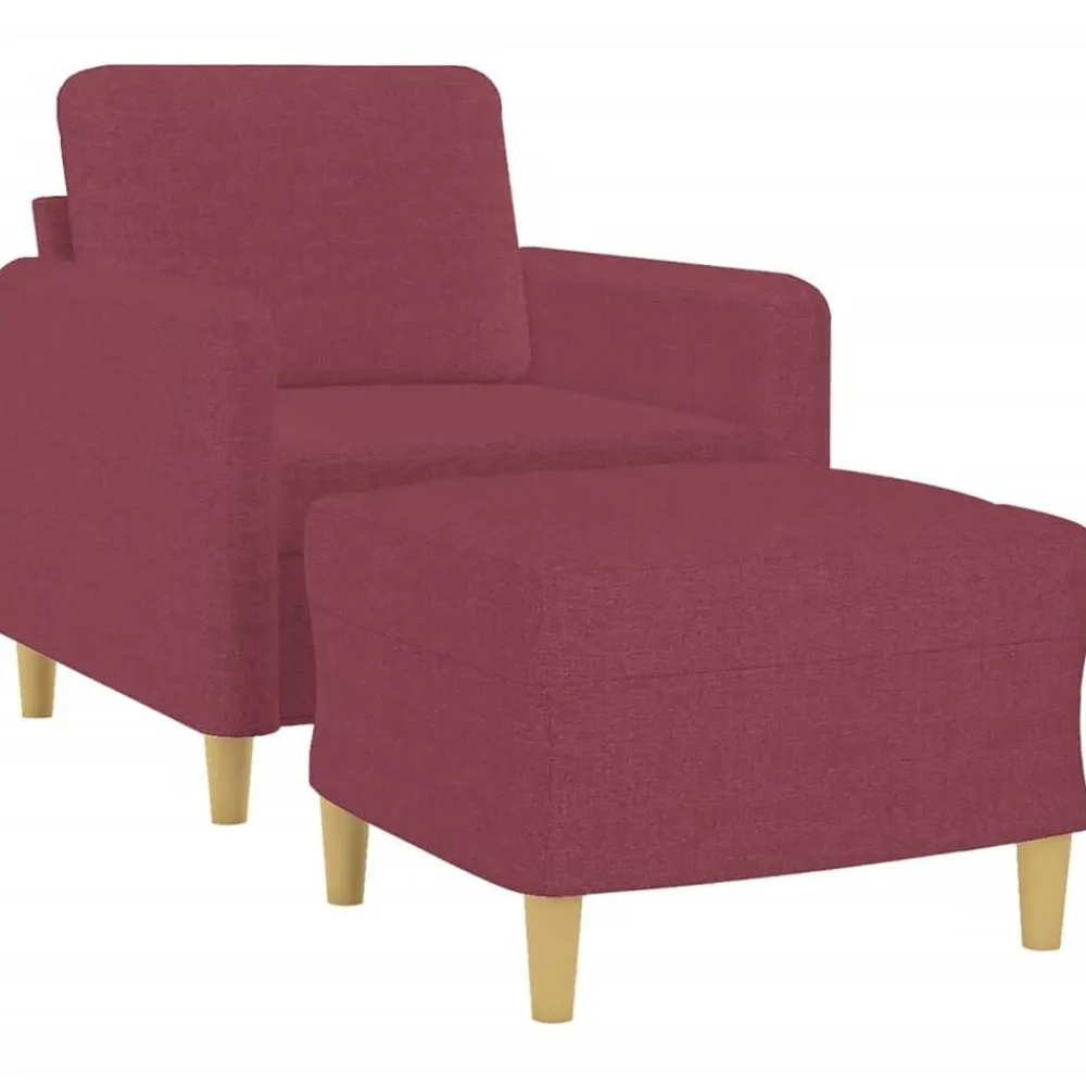 vidaXL Sillón con taburete tela rojo tinto 60 cm Rojo vino tinto