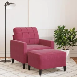 vidaXL Sofás-Sillón con taburete terciopelo rojo tinto 60 cm