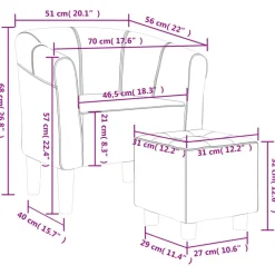 vidaXL Sillas-Sillón con taburete terciopelo