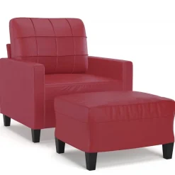 vidaXL Sillón con taburete cuero sintético rojo tinto 60 cm