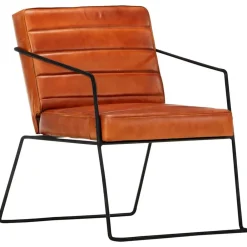 vidaXL Sillas-Sillón de cuero auténtico marrón canela