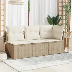 vidaXL Sillón de esquina de jardín con cojines ratán sintético Beige Best