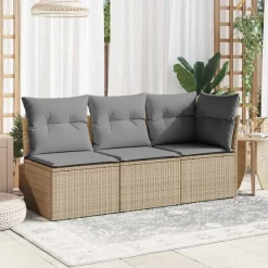 vidaXL Muebles De Jardín-Sillón de esquina de jardín con cojines ratán sintético beige