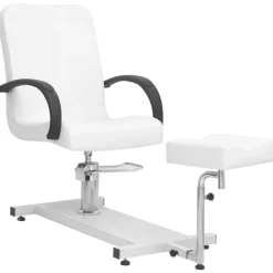vidaXL Salud Y Belleza-Sillón de masaje con reposapiés blanco cuero PE 127x60x98 cm