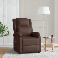 vidaXL Sillas-Sillón de masaje cuero sintético marrón