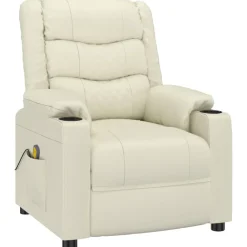 vidaXL Sillas-Sillón de masaje de cuero sintético crema