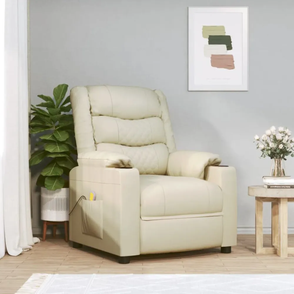 vidaXL Sillas-Sillón de masaje de cuero sintético crema