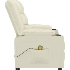 vidaXL Sillas-Sillón de masaje de cuero sintético crema