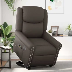 vidaXL Sillas-Sillón de masaje elevable eléctrico marrón brillante