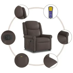 vidaXL Sillas-Sillón de masaje elevable eléctrico marrón brillante